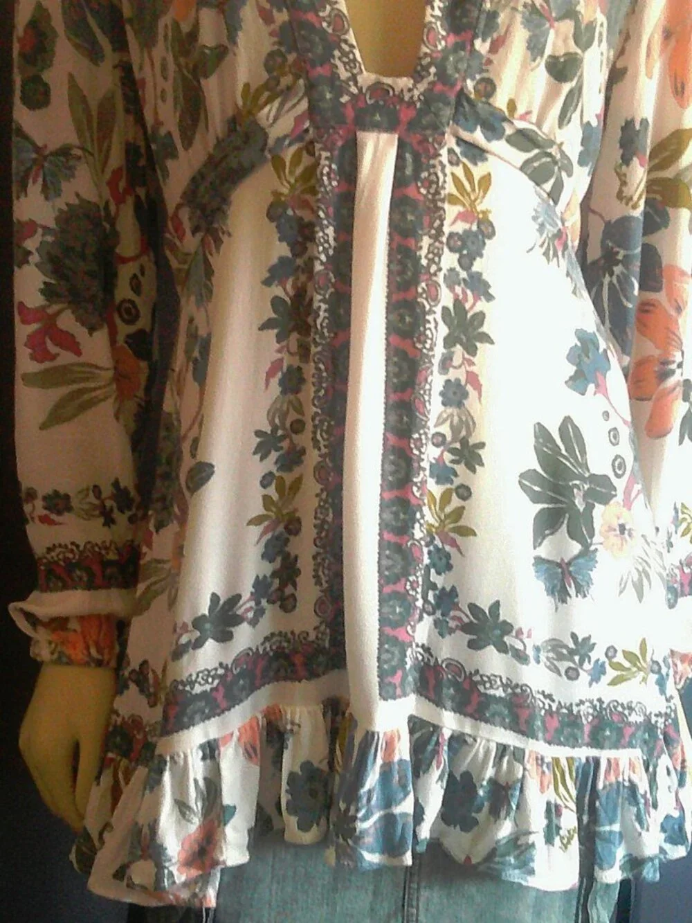 Free People Violet Hill Floral Tie Back Ruffled Tunic Top 8